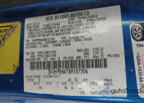 2011 Ford Fusion Se from USA, damaged, VIN 3FAHP0HAXBR107206